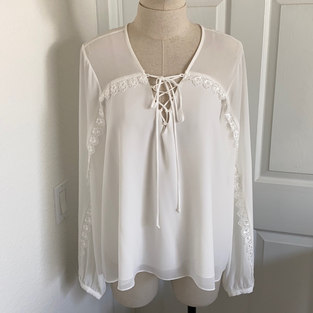 Haute Hippie lace up sheer blouse